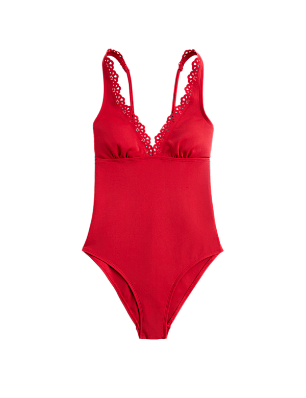 Sculpt Broderie Trim Plunge Swimsuit