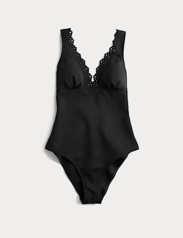 Sculpt Broderie Trim Plunge Swimsuit - CN