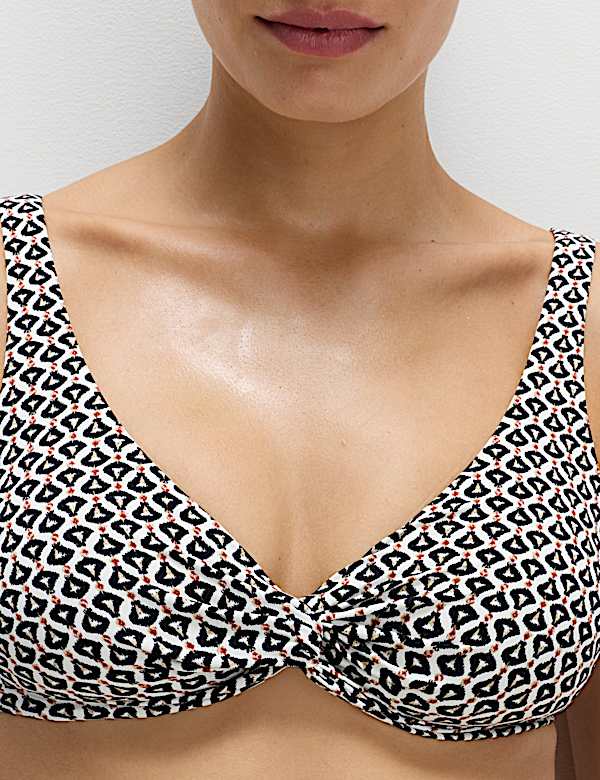 ביקיני חלק עליון עם פיתול קדמי, מחשוף עמוק והדפס - IL