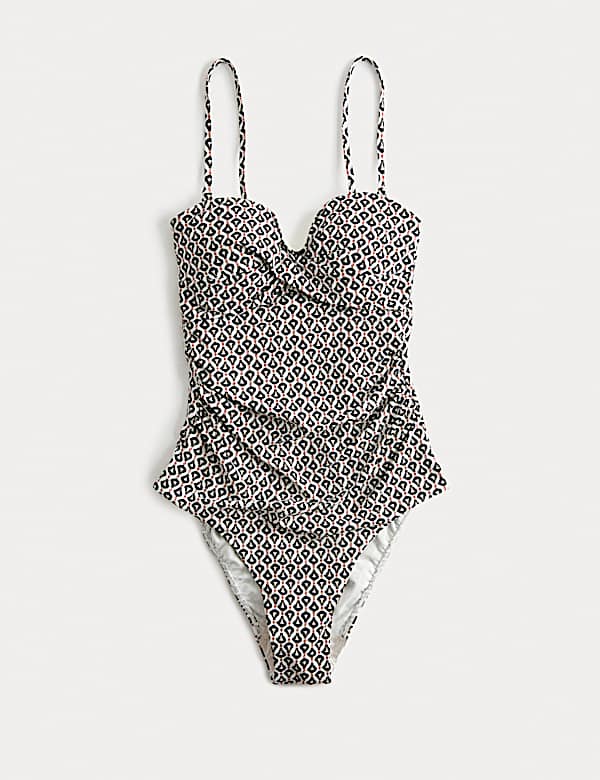 Tummy Control Printed Padded Bandeau Swimsuit - BE