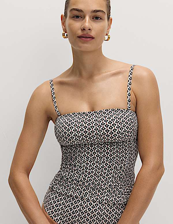 Tummy Control Printed Ruched Tankini Top - NZ