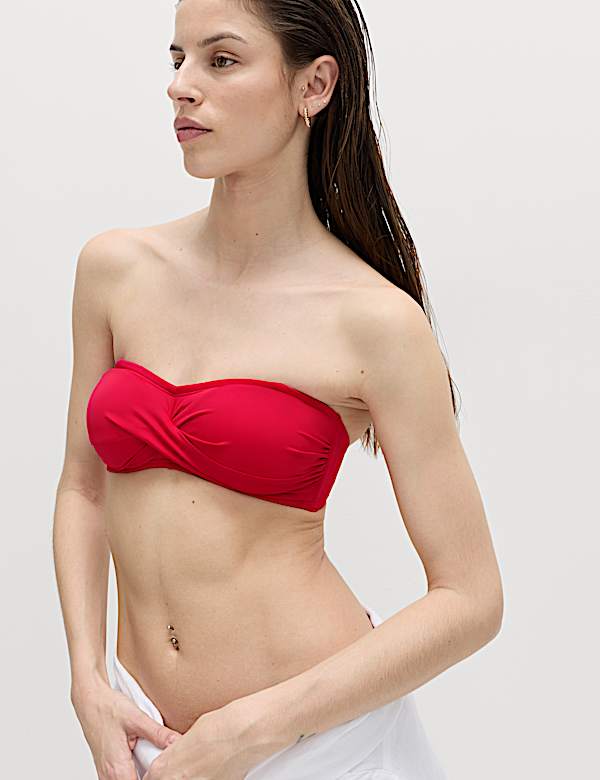 Padded Twist Front Bandeau Bikini Top - GR