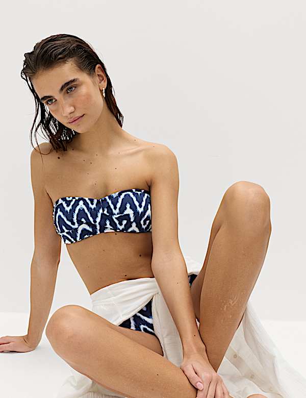 Printed Padded Twist Front Bandeau Bikini Top