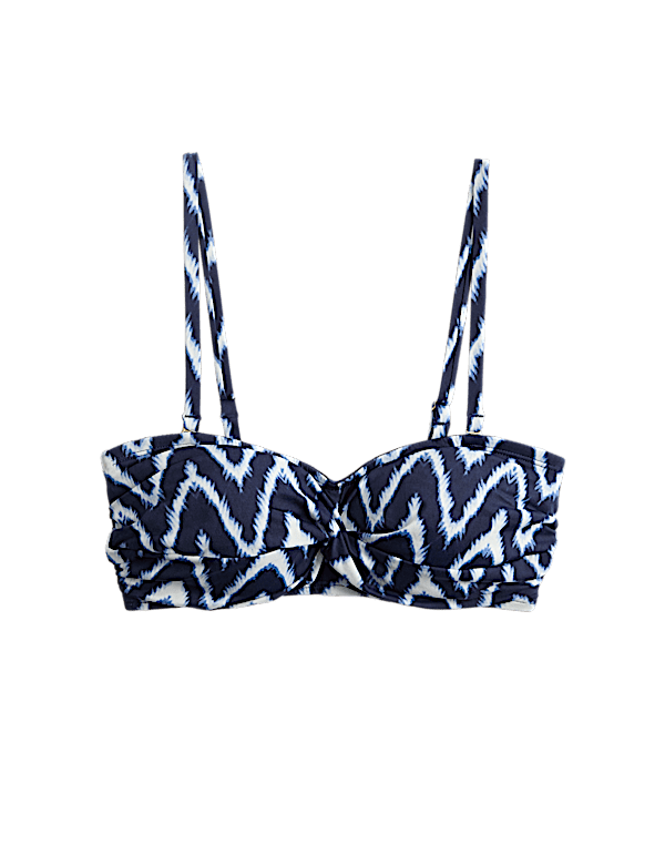Printed Padded Twist Front Bandeau Bikini Top