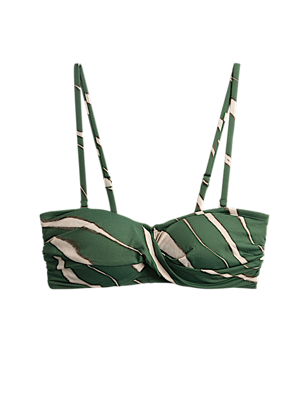 Printed Padded Twist Front Bandeau Bikini Top