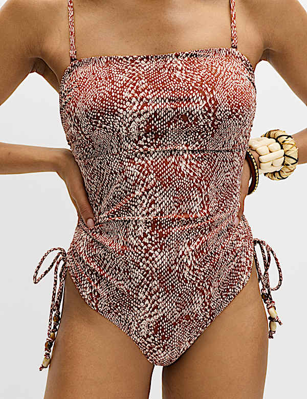 Tummy Control Printed Wired Bandeau Swimsuit - US