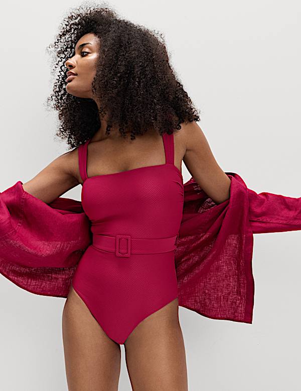 Tummy Control Honey Comb Textured Belted Swimsuit - IL