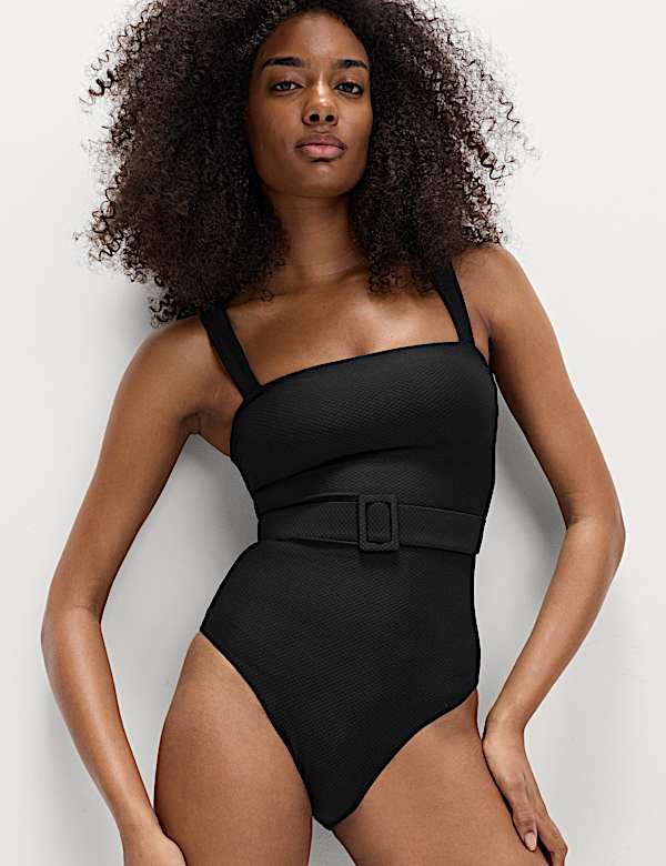 Tummy Control Honey Comb Textured Belted Swimsuit