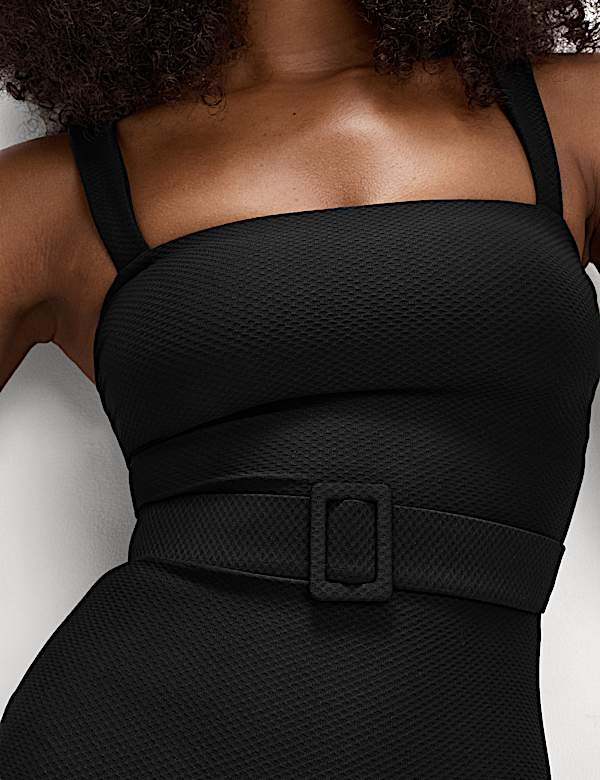 Tummy Control Honey Comb Textured Belted Swimsuit - GR