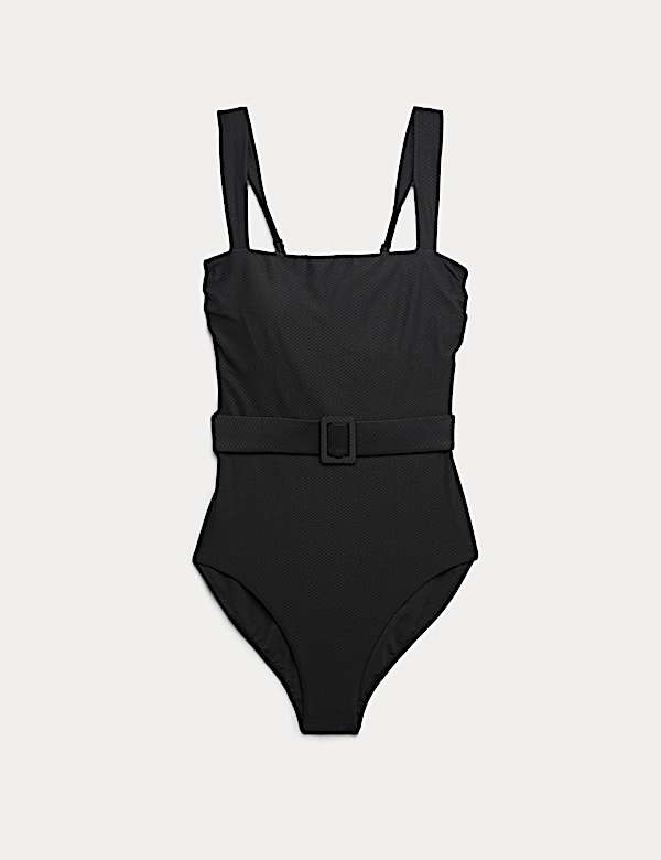 Tummy Control Honey Comb Textured Belted Swimsuit - GR