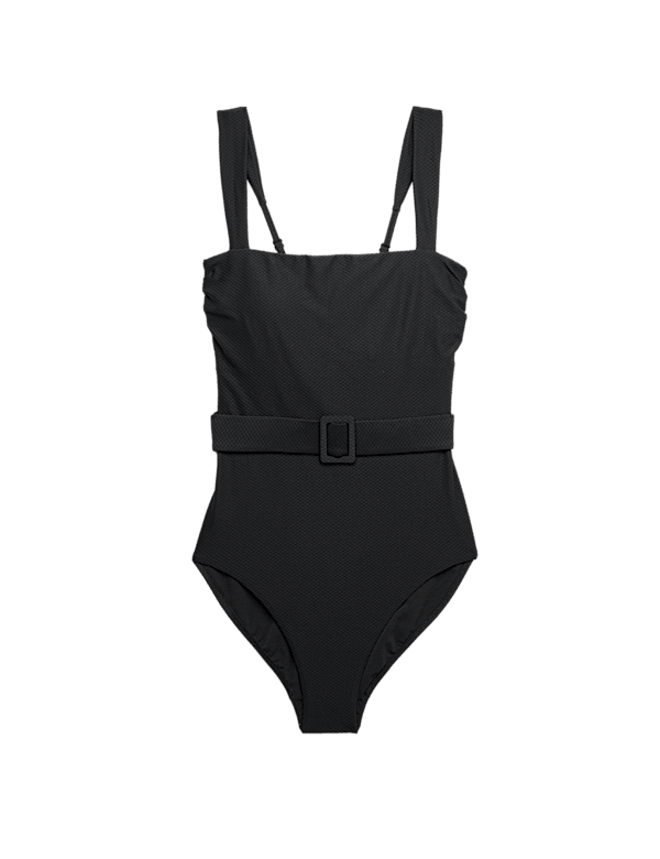 Tummy Control Honey Comb Textured Belted Swimsuit