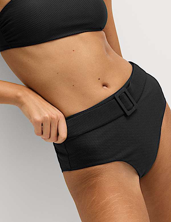 Textured Honey Comb High Waist Bikini Bottoms - BN