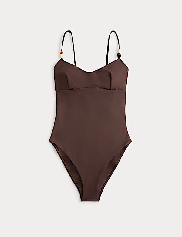 Badpak met gevulde cups, kraaltjes en wijde, ronde hals - BE