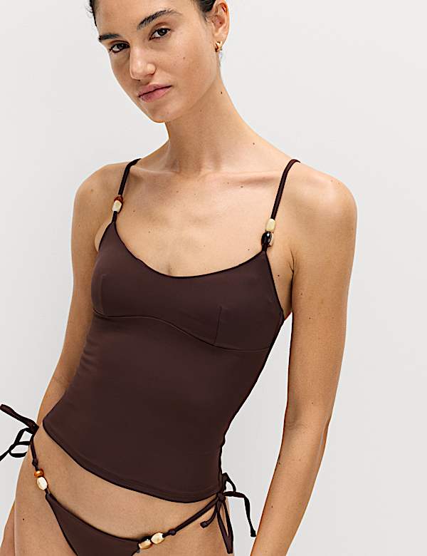 Bead Detail Scoop Neck Tankini Top - FR