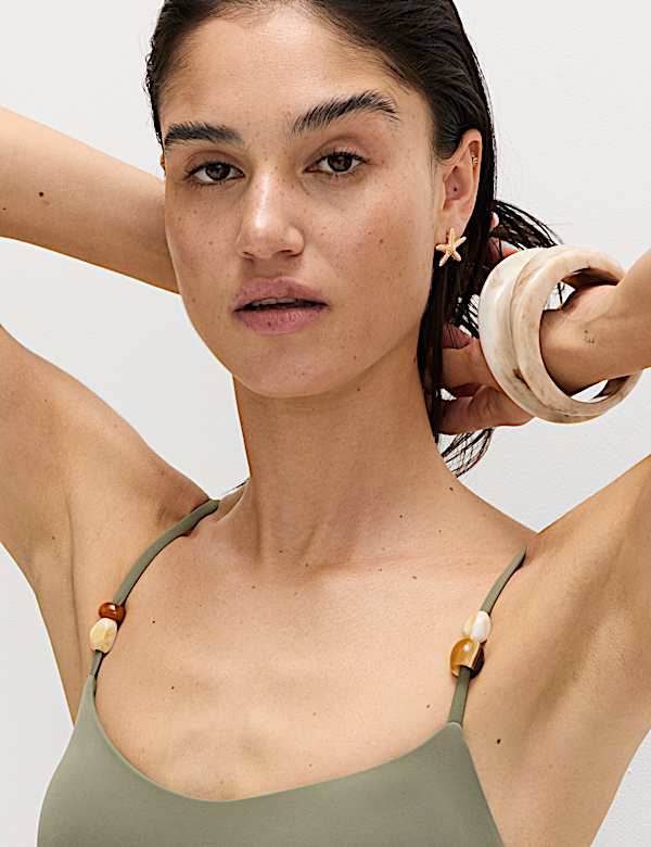Bead Detail Scoop Neck Tankini Top - LU