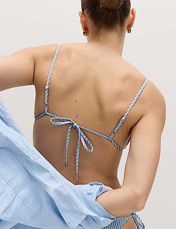 Striped Textured Triangle Padded Bikini Top