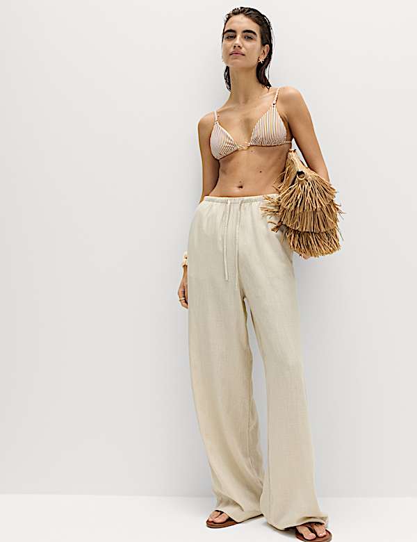 Striped Textured Triangle Padded Bikini Top