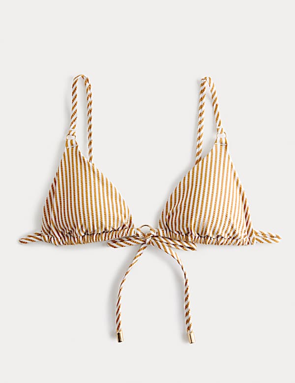 Striped Textured Triangle Padded Bikini Top