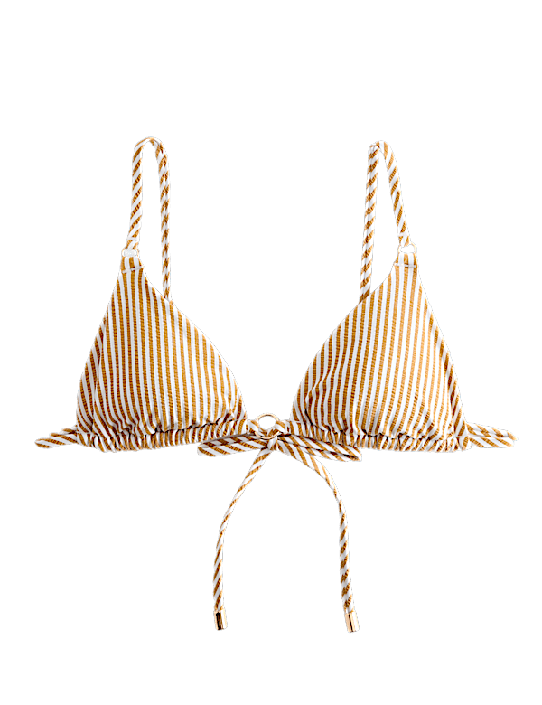Striped Textured Triangle Padded Bikini Top
