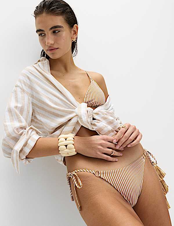 Textured Tie Side Bikini Bottoms