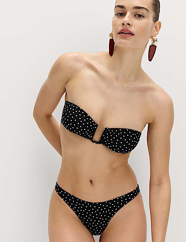 Polka Dot Padded U-Wire Bandeau Bikini Top - BN