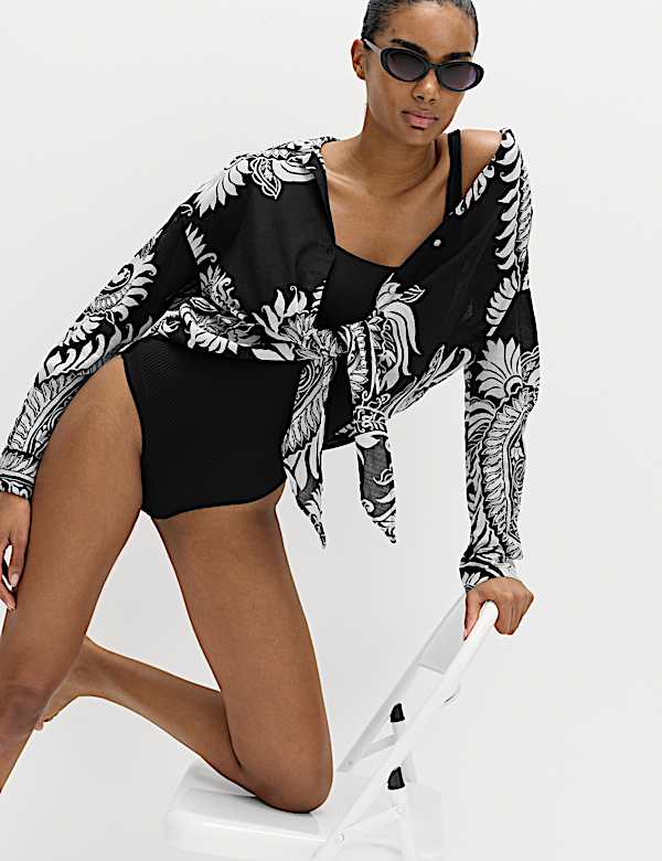 Maillot de bain textur&eacute; c&ocirc;tel&eacute; &agrave; d&eacute;collet&eacute; rond - LU