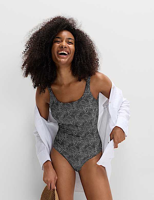 Printed Scoop Neck Swimsuit