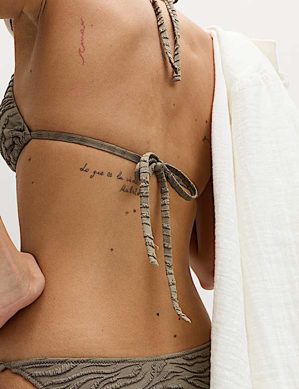 Animal Print Textured Triangle Bikini Top - GR