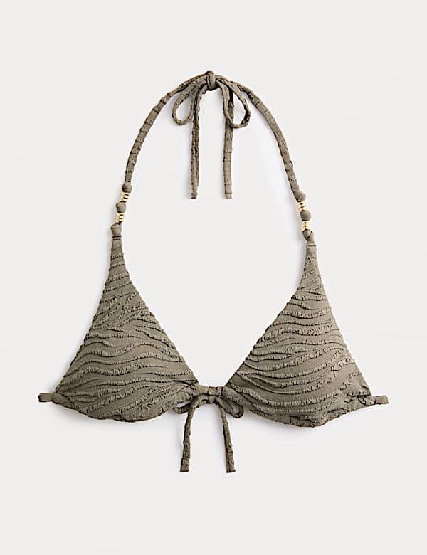 Animal Print Textured Triangle Bikini Top - GR