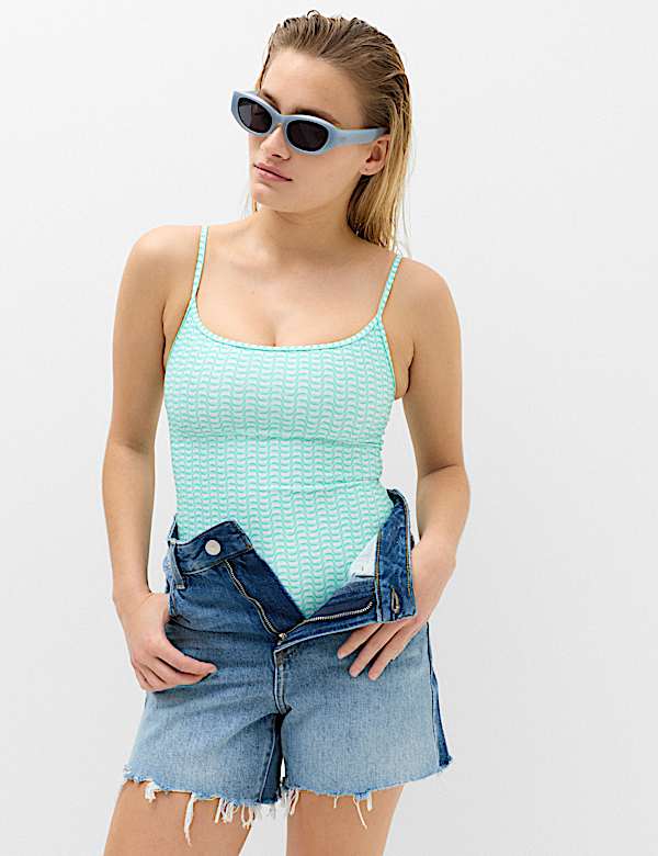 Printed Scoop Neck Swimsuit - DK