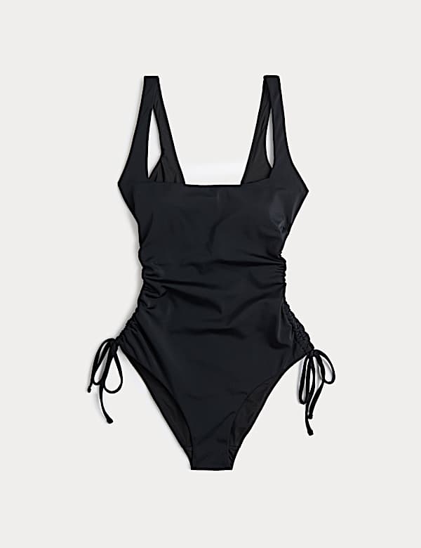 Padded Drawstring Side Square Neck Swimsuit - DE