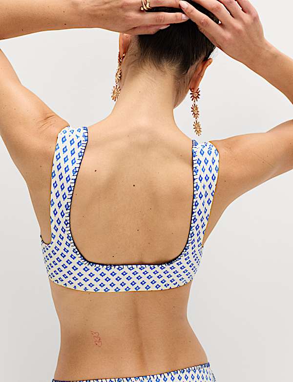 Printed Scoop Neck Whipstitch Bikini Top - DK