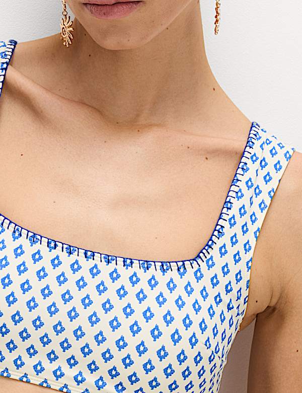 Printed Scoop Neck Whipstitch Bikini Top - DK
