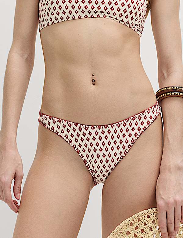 Printed Whipstitch High Leg Bikini Bottoms - TW