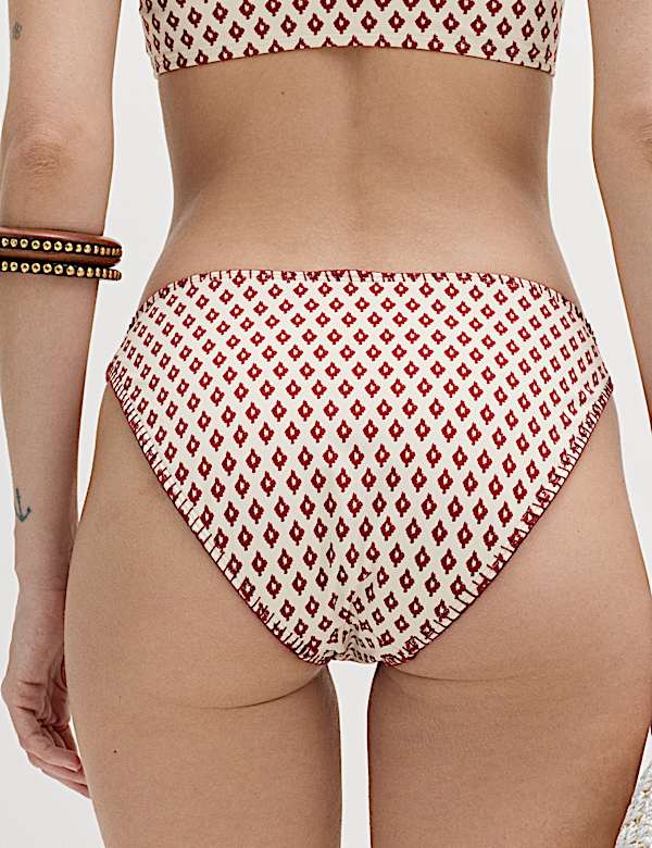 Printed Whipstitch High Leg Bikini Bottoms - TW