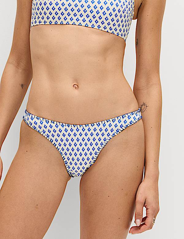 Printed Whipstitch High Leg Bikini Bottoms - NL