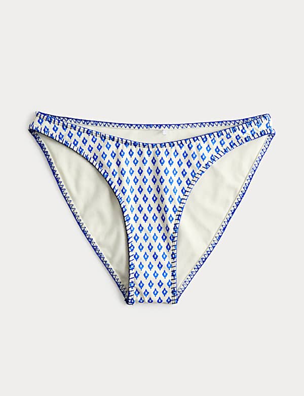 Printed Whipstitch High Leg Bikini Bottoms - NL