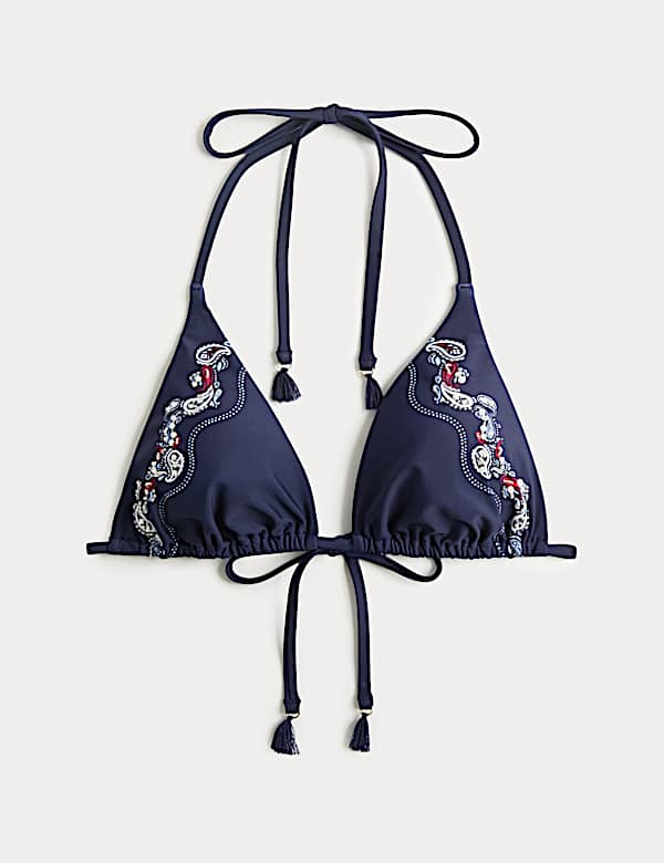 Haut de bikini triangle &agrave; imprim&eacute; d&eacute;cal&eacute; avec ornements - BE