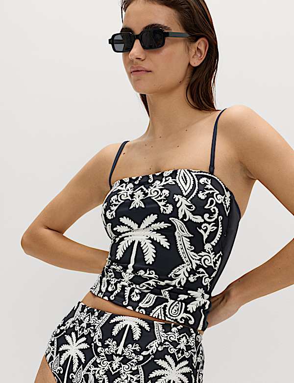 Tummy Control Printed Bandeau Tankini Top
