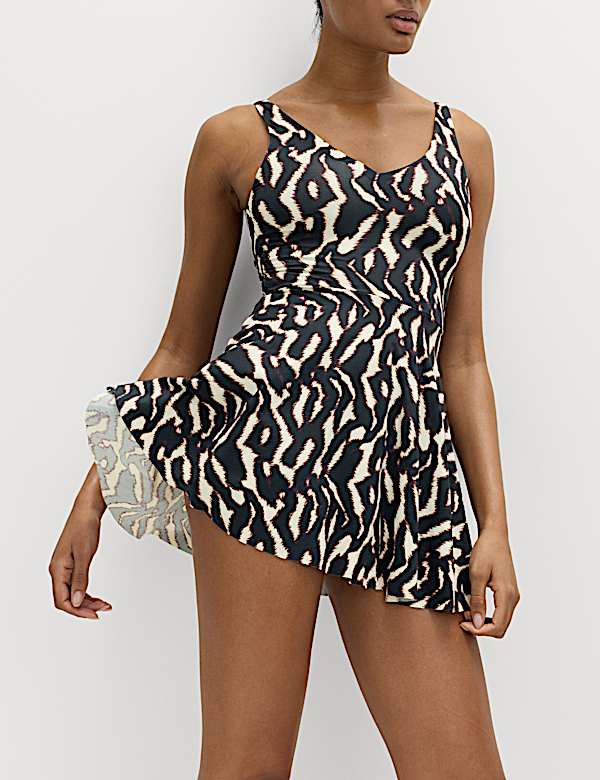 Marks & Spencer Printed Swim Dress - Brown Mix - US 18