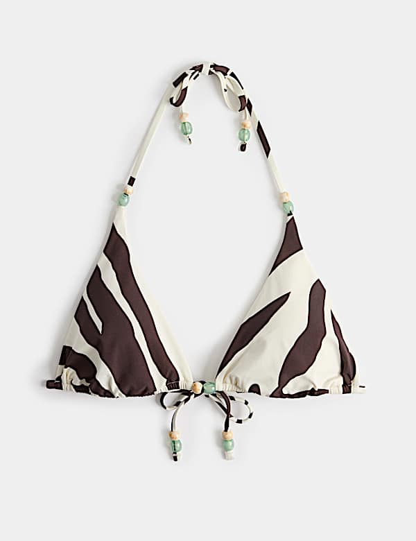 Animal Print Padded Trim Detail Triangle Bikini Top - CN
