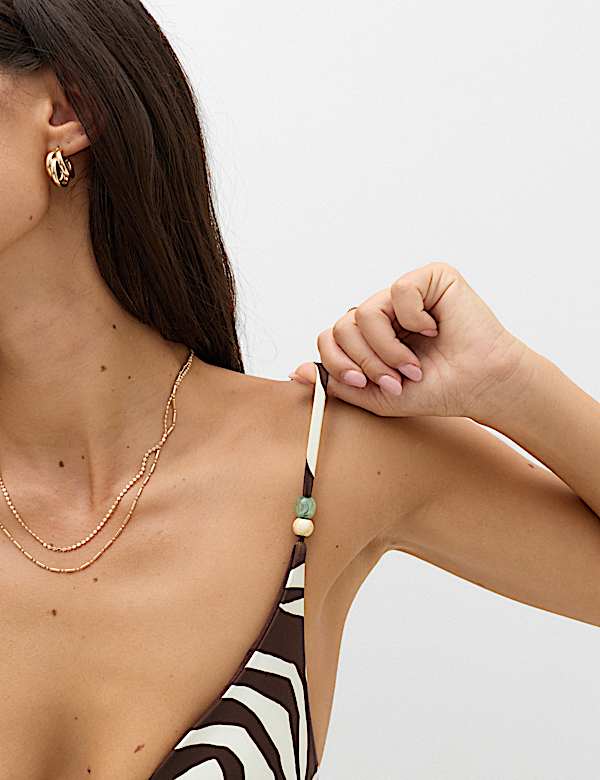 Animal Print Trim Detail Plunge Swimsuit - CN
