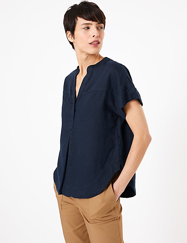 Pure Linen V-Neck Blouse