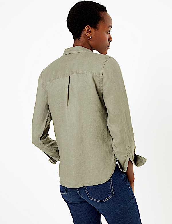Pure Linen Button Detail Long Sleeve Shirt