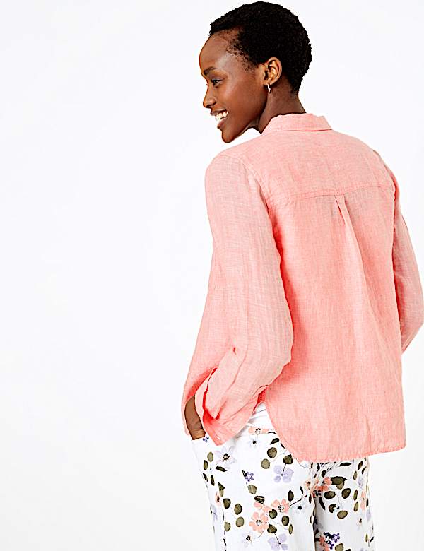 Pure Linen Button Detail Long Sleeve Shirt