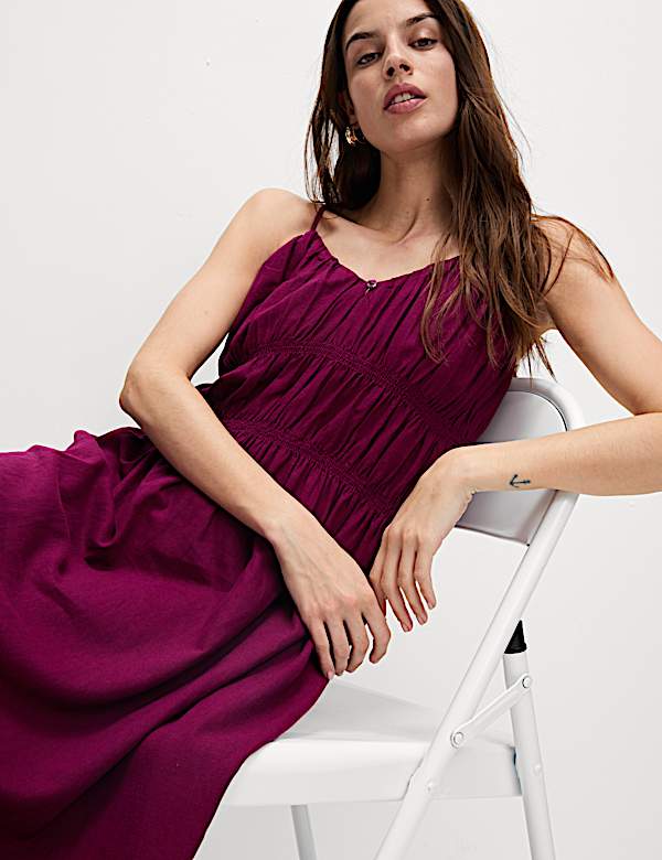 Linen Rich V-Neck Strappy Midaxi Swing Dress