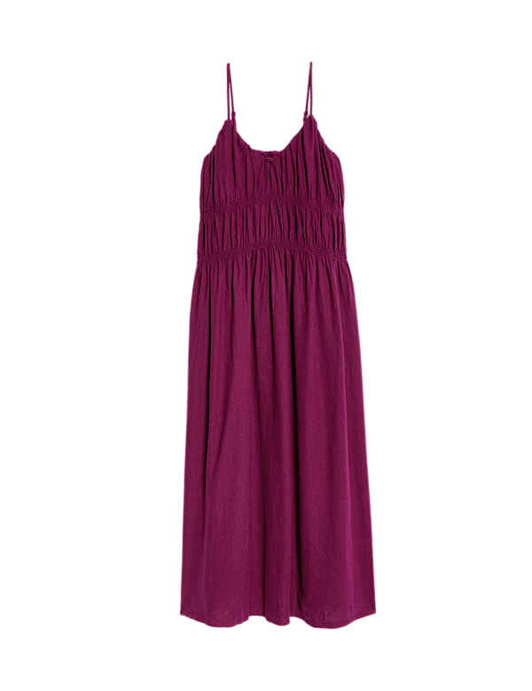 Linen Rich V-Neck Strappy Midaxi Swing Dress