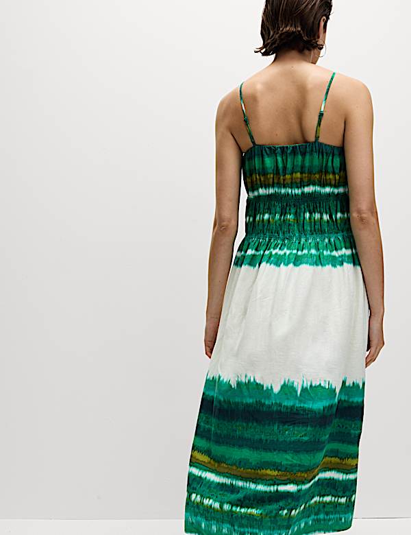 Linen Rich Strappy V Neck Swing Dress
