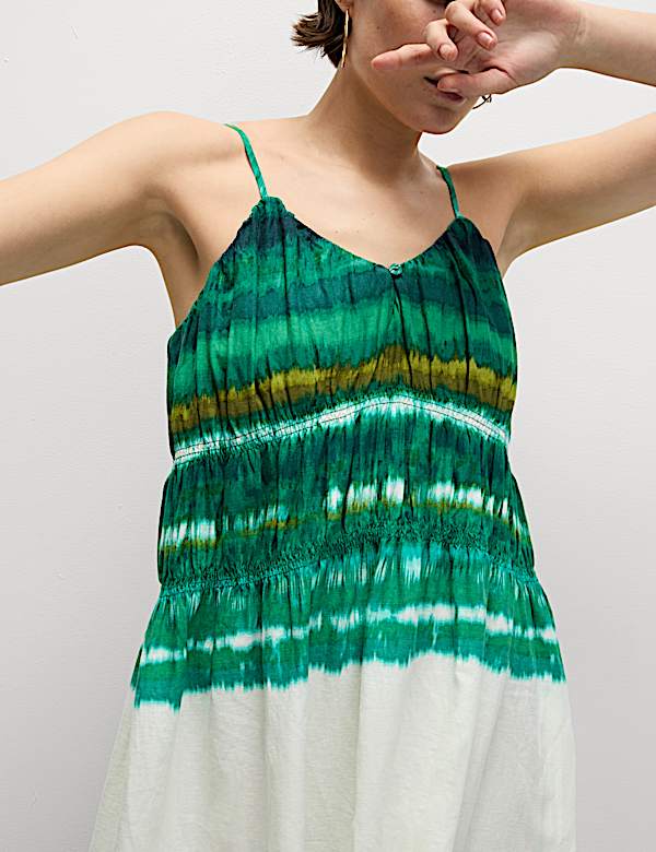 Linen Rich Strappy V Neck Swing Dress