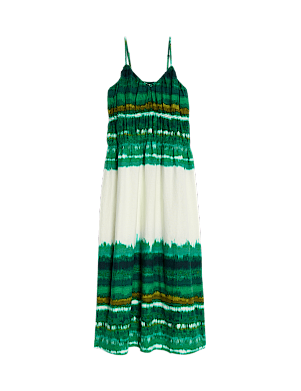 Linen Rich Strappy V Neck Swing Dress